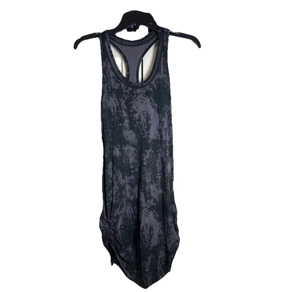 Lululemon Cinch Sport Dress Womens Black Gray Camo Sleeveless Racer Back Logo